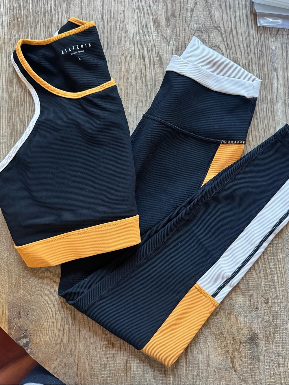 AllFenix Black & Yellow Women's Athletic Leggings and Crop Top Set